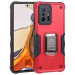 For Xiaomi 11T / 11T Pro Ring Holder Non-slip Shockproof Armor Phone Case(Red)