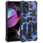 For Motorola Moto G 2022 Camouflage Armor Kickstand TPU + PC Magnetic Phone Case(Dark Blue)