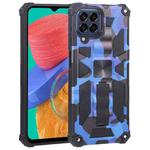 For Samsung Galaxy M33 5G Camouflage Armor Kickstand TPU + PC Magnetic Phone Case(Dark Blue)