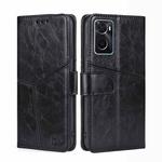 For OPPO A36 4G/A76 4G Global Geometric Stitching Horizontal Flip Leather Phone Case(Black)
