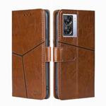 For OPPO A57 5G 2022/Realme Q5i Geometric Stitching Horizontal Flip Leather Phone Case(Light Brown)