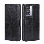 For OPPO A57 5G 2022/Realme Q5i Geometric Stitching Horizontal Flip Leather Phone Case(Black)