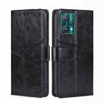 For OPPO Realme 9 Pro Geometric Stitching Horizontal Flip Leather Phone Case(Black)