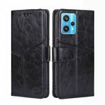 For OPPO Realme 9 Pro+ Geometric Stitching Horizontal Flip Leather Phone Case(Black)