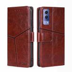 For vivo Y53S 5G/iQOO Z5X/T1X Geometric Stitching Horizontal Flip Leather Phone Case(Dark Brown)