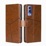 For vivo Y53S 5G/iQOO Z5X/T1X Geometric Stitching Horizontal Flip Leather Phone Case(Light Brown)