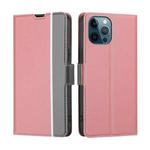 For iPhone 12 Pro Max Twill Texture Side Button Leather Phone Case(Pink)