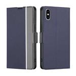For iPhone X / XS Twill Texture Side Button Leather Phone Case(Blue)