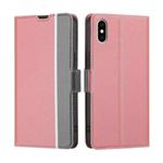 For iPhone X / XS Twill Texture Side Button Leather Phone Case(Pink)