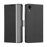 For iPhone XR Twill Texture Side Button Leather Phone Case(Black)