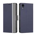 For iPhone XR Twill Texture Side Button Leather Phone Case(Blue)