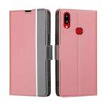 For Samsung Galaxy A10s Twill Texture Side Button Leather Phone Case(Pink)