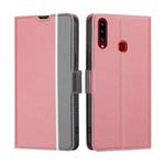 For Samsung Galaxy A20s Twill Texture Side Button Leather Phone Case(Pink)