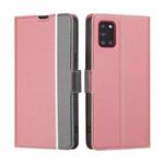 For Samsung Galaxy A31 Twill Texture Side Button Leather Phone Case(Pink)