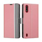 For Samsung Galaxy A01 EU Twill Texture Side Button Leather Phone Case(Pink)