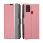 For Samsung Galaxy A21s Twill Texture Side Button Leather Phone Case(Pink)