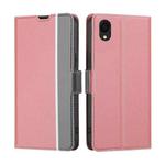 For Samsung Galaxy A22 5G JP Twill Texture Side Button Leather Phone Case(Pink)