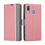 For Samsung Galaxy A40 Twill Texture Side Button Leather Phone Case(Pink)