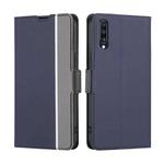 For Samsung Galaxy A70 Twill Texture Side Button Leather Phone Case(Blue)