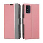 For Samsung Galaxy F52 5G Twill Texture Side Button Leather Phone Case(Pink)