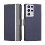 For Samsung Galaxy S21 Ultra 5G Twill Texture Side Button Leather Phone Case(Blue)