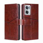 For OnePlus Nord CE 2 5G Geometric Stitching Horizontal Flip TPU + PU Leather Phone Case(Dark Brown)