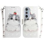 For Motorola Edge+ 2022 / 30 Pro 3D Colored Horizontal Flip Leather Phone Case(Cute Cat)