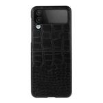For Samsung Galaxy Z Flip4 Crocodile Top Layer Cowhide Leather Phone Case(Black)