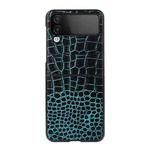 For Samsung Galaxy Z Flip4 Crocodile Top Layer Cowhide Leather Phone Case(Cyan Blue)