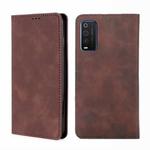 For TCL 205 Skin Feel Magnetic Horizontal Flip Leather Phone Case(Dark Brown)