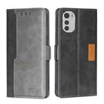 For Motorola Moto E32 4G Contrast Color Side Buckle Leather Phone Case(Black + Grey)