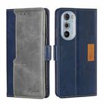 For Motorola Moto Edge+ 2022/Edge 30 Pro Contrast Color Side Buckle Leather Phone Case(Blue + Grey)