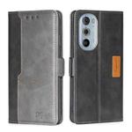 For Motorola Moto Edge+ 2022/Edge 30 Pro Contrast Color Side Buckle Leather Phone Case(Black + Grey)