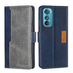 For Motorola Edge 30 Contrast Color Side Buckle Leather Phone Case(Blue + Grey)