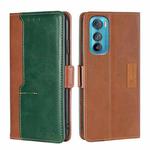 For Motorola Edge 30 Contrast Color Side Buckle Leather Phone Case(Light Brown + Green)