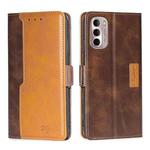For Motorola Moto G Stylus 5G 2022 Contrast Color Side Buckle Leather Phone Case(Dark Brown + Gold)