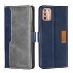 For Motorola Moto G9 Plus Contrast Color Side Buckle Leather Phone Case(Blue + Grey)