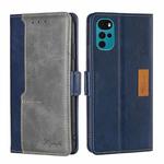 For Motorola Moto G22 Contrast Color Side Buckle Leather Phone Case(Blue + Grey)