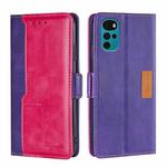 For Motorola Moto G22 Contrast Color Side Buckle Leather Phone Case(Purple + Rose Red)