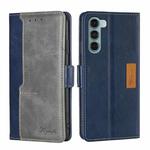 For Motorola Moto G200 5G/Edge S30 Contrast Color Side Buckle Leather Phone Case(Blue + Grey)