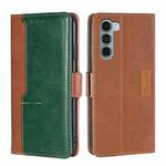 For Motorola Moto G200 5G/Edge S30 Contrast Color Side Buckle Leather Phone Case(Light Brown + Green)