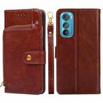 For Motorola Edge 30 Zipper Bag Leather Phone Case(Brown)