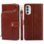 For Motorola Moto G52 4G/Moto G82 5G Zipper Bag Leather Phone Case(Brown)