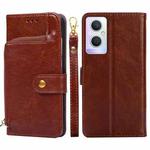 For OPPO A95 5G Zipper Bag Leather Phone Case(Brown)