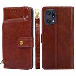 For OPPO Find X5 Pro Zipper Bag Leather Phone Case(Brown)