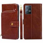 For vivo iQOO U5 5G Zipper Bag Leather Phone Case(Brown)
