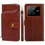 For vivo X80 China Zipper Bag Leather Phone Case(Brown)