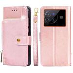 For vivo X80 China Zipper Bag Leather Phone Case(Rose Gold)