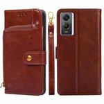 For vivo Y55s 5G Zipper Bag Leather Phone Case(Brown)