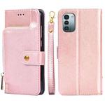 For Nokia G21/G11 Zipper Bag Leather Phone Case(Rose Gold)